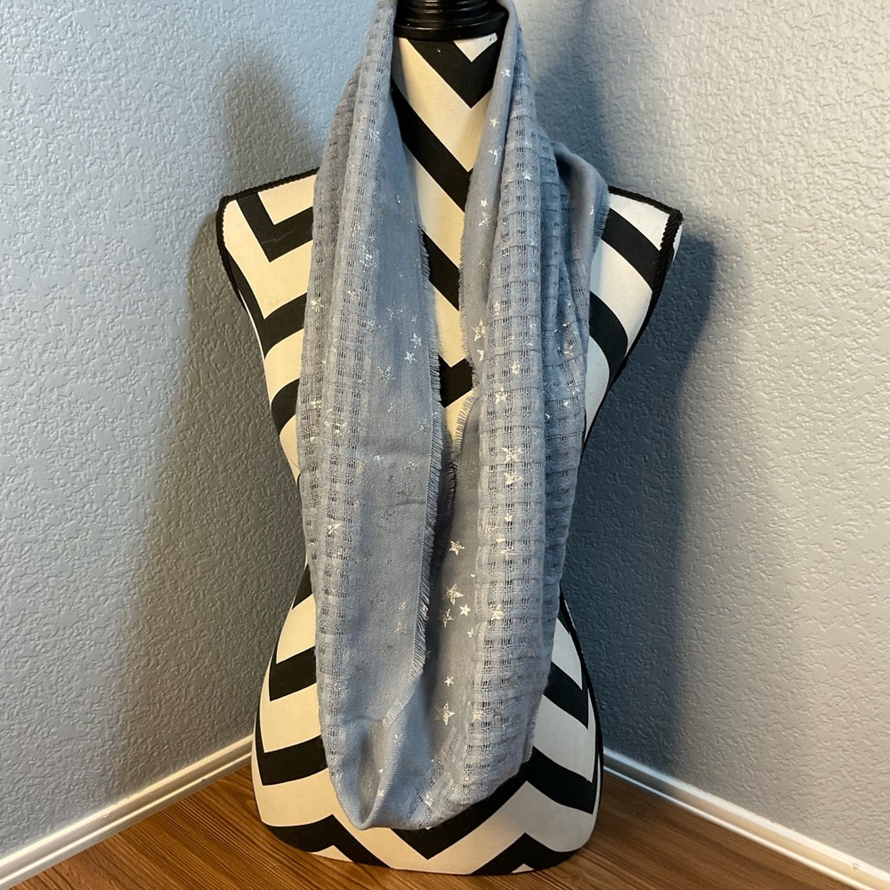 Light Sky Blue Star Patterned Infinity Scarf with sparkle